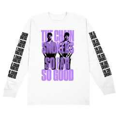 So far so good stacked logo long sleeve white tee The Chainsmokers